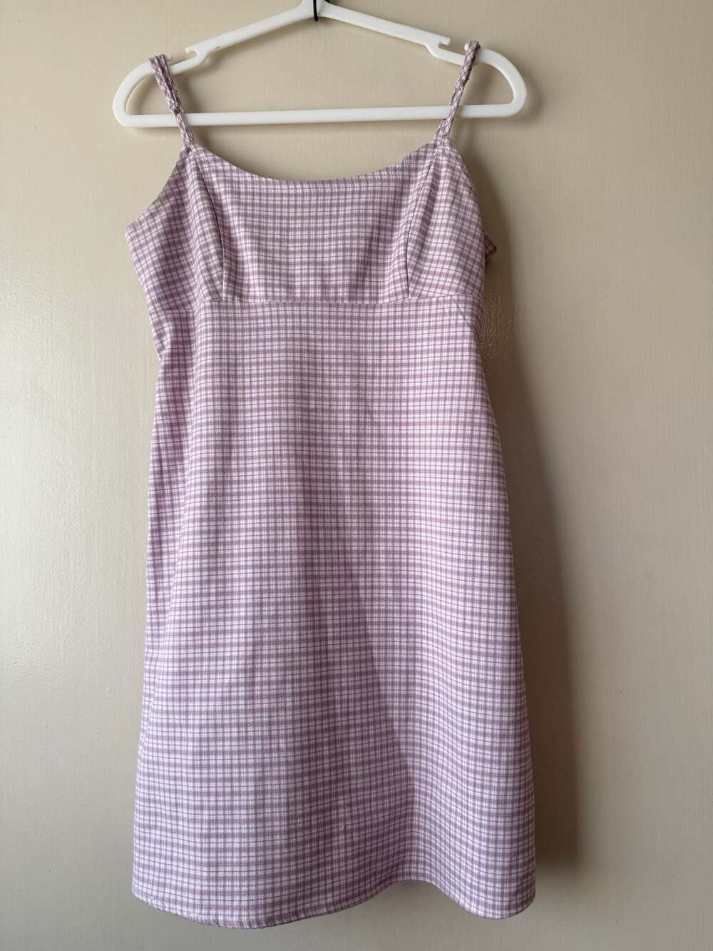 Brandy Melville Purple White Plaid Colleen Dress Small Tie Back Mini Dress